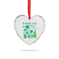 Organ Donation Awareness Heart Crystal Glass Ornament Green Ribbon Donate Life Floral