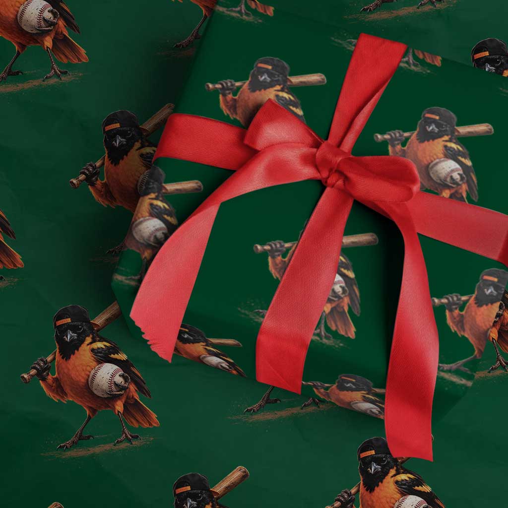 Oriole Baseball Player Wrapping Paper Roll Retro Funny Bird Mascot Baseball Fans