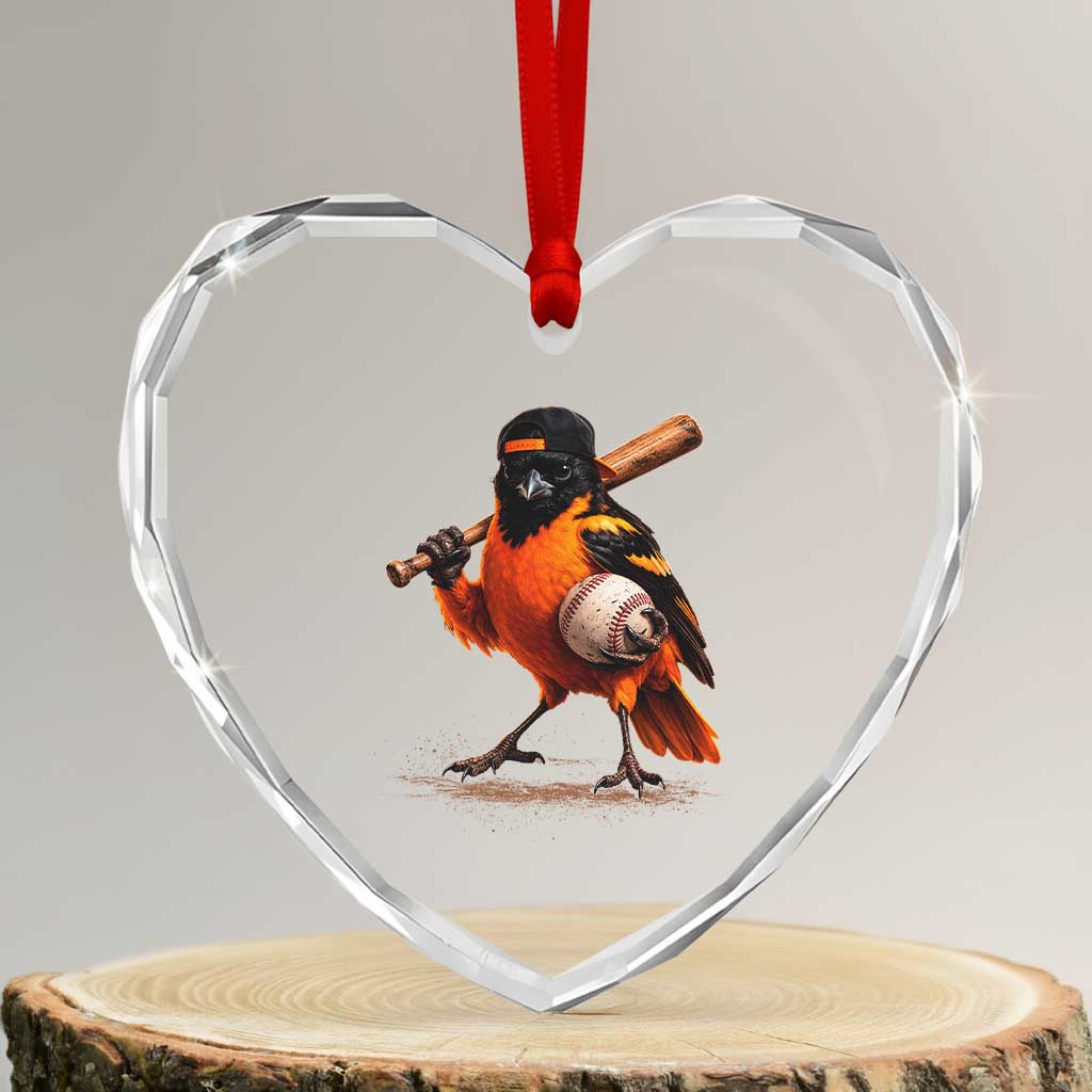 Oriole Baseball Player Heart Crystal Glass Ornament Retro Funny Bird Mascot Baseball Fans