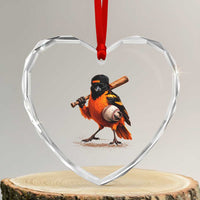 Oriole Baseball Player Heart Crystal Glass Ornament Retro Funny Bird Mascot Baseball Fans