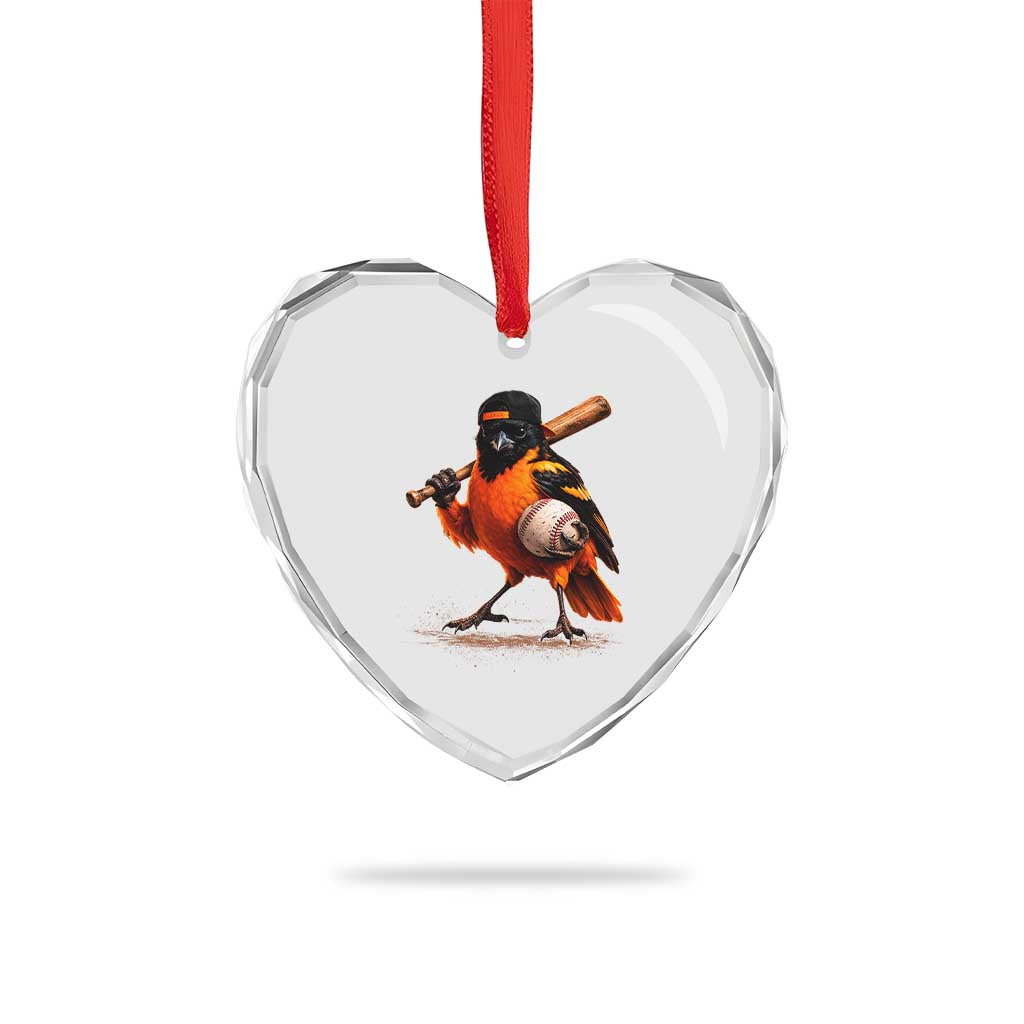 Oriole Baseball Player Heart Crystal Glass Ornament Retro Funny Bird Mascot Baseball Fans