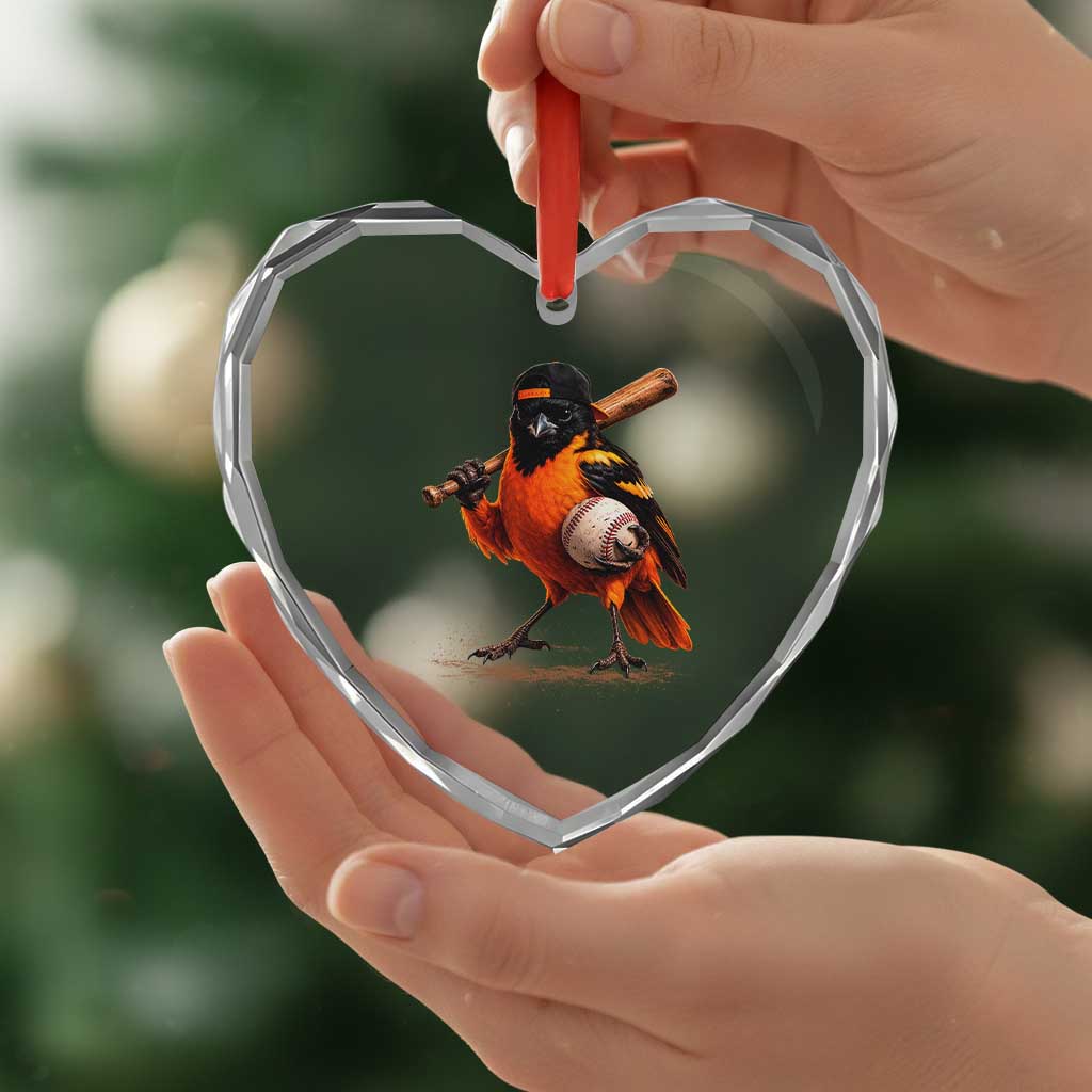 Oriole Baseball Player Heart Crystal Glass Ornament Retro Funny Bird Mascot Baseball Fans