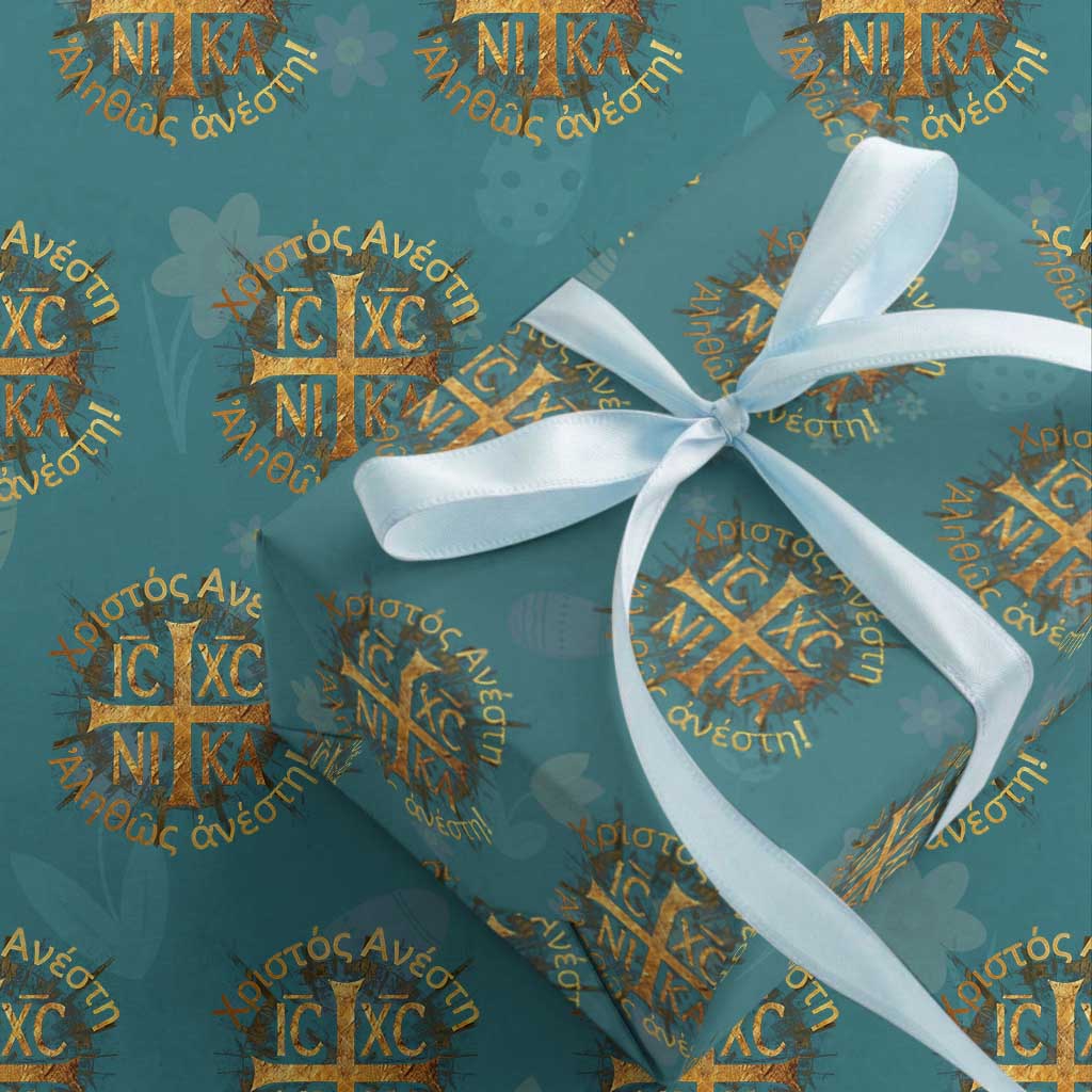 Orthodox Easter Christian Wrapping Paper Roll Christ Is Risen Truly He Is Risen NIKA Cross