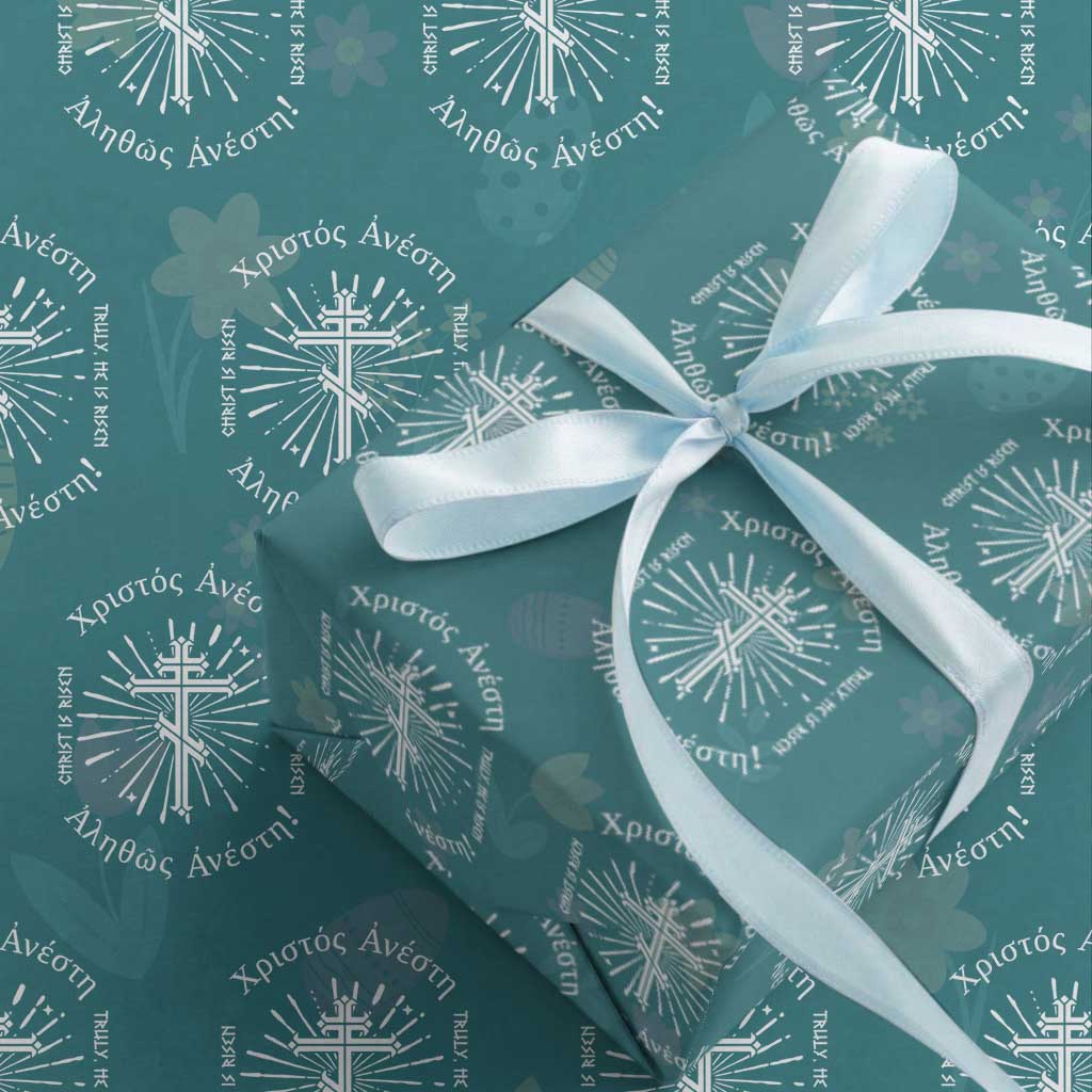 Orthodox Easter Christian Wrapping Paper Roll Christ Is Risen Truly He Is Risen Orthodox Cross