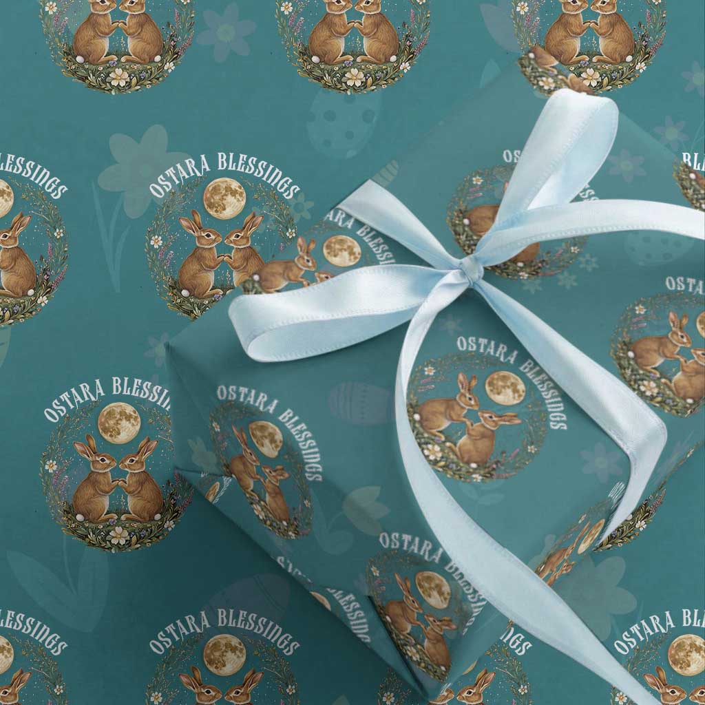 Ostara Blessing Pagan Eostre Easter Day Wrapping Paper Roll Spring Moon Rabbit Spring Equinox Festival