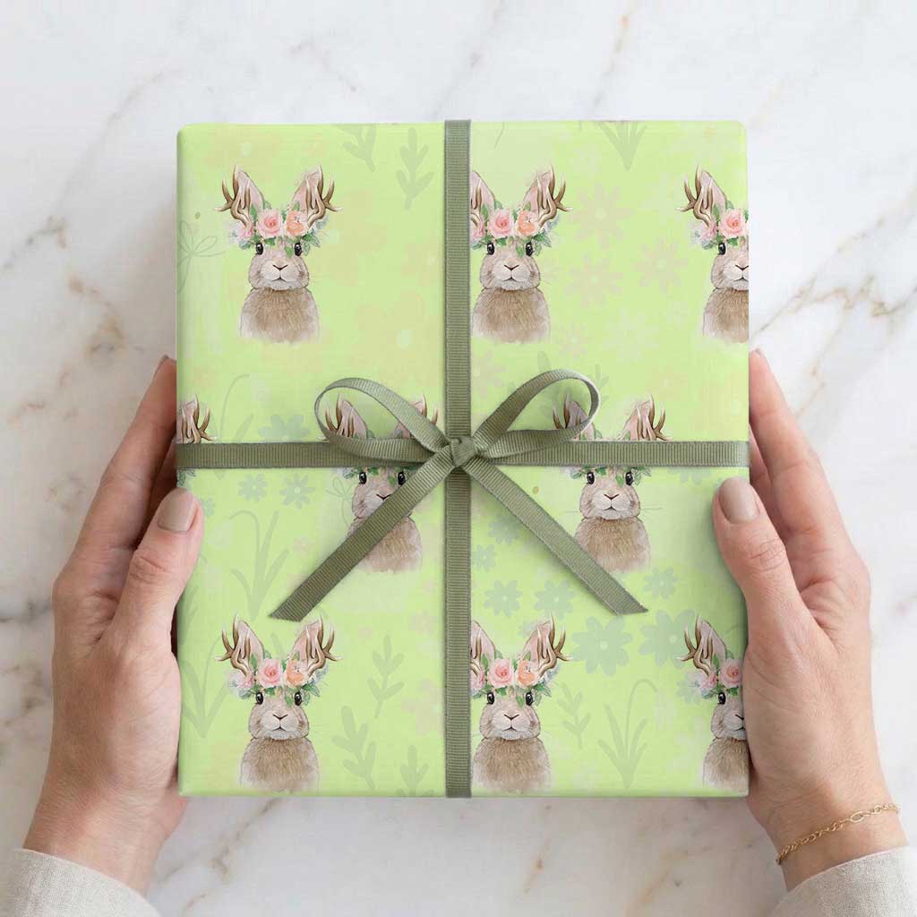 Ostara Pagan Eostre Easter Day Wrapping Paper Roll Rabbit Wolpertinger Spring Equinox Festival