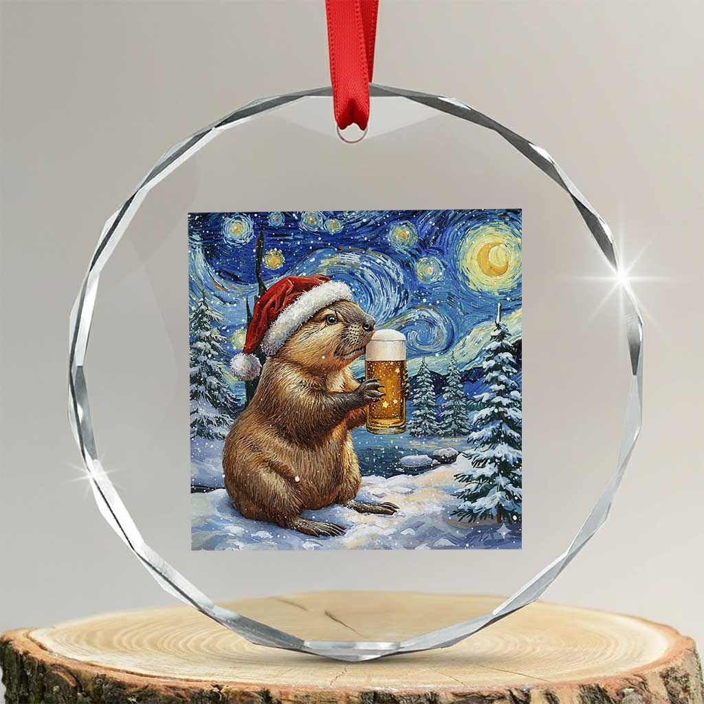 Otter Beer Christmas Crystal Glass Ornament Starry Night Van Gogh - Wonder Print Shop