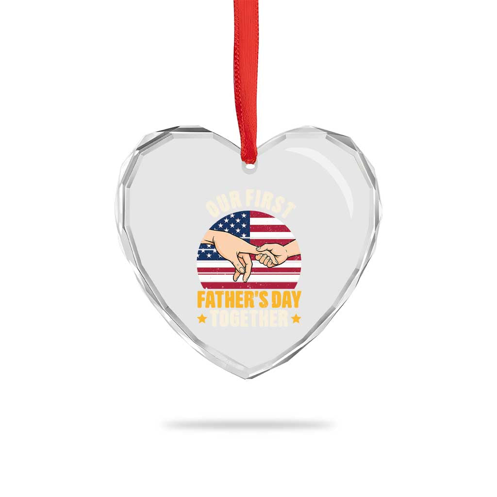 Our First Fathers Day Together Heart Crystal Glass Ornament Patriotic New Dad Gift
