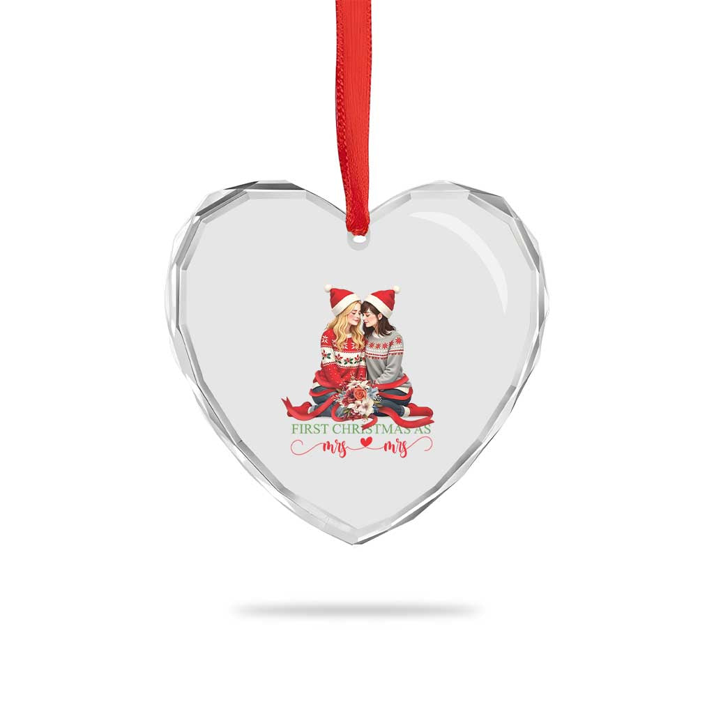Our First Xmas As Mrs Mrs Heart Crystal Glass Ornament LGBT Les Couple Xmas - Wonder Print Shop