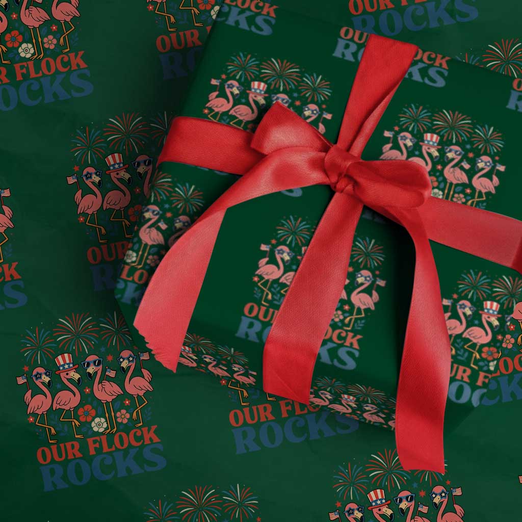 Our Flock Rocks Patriotic Flamingo Wrapping Paper Roll Funny 4th of July Family Matching - Wonder Print Shop