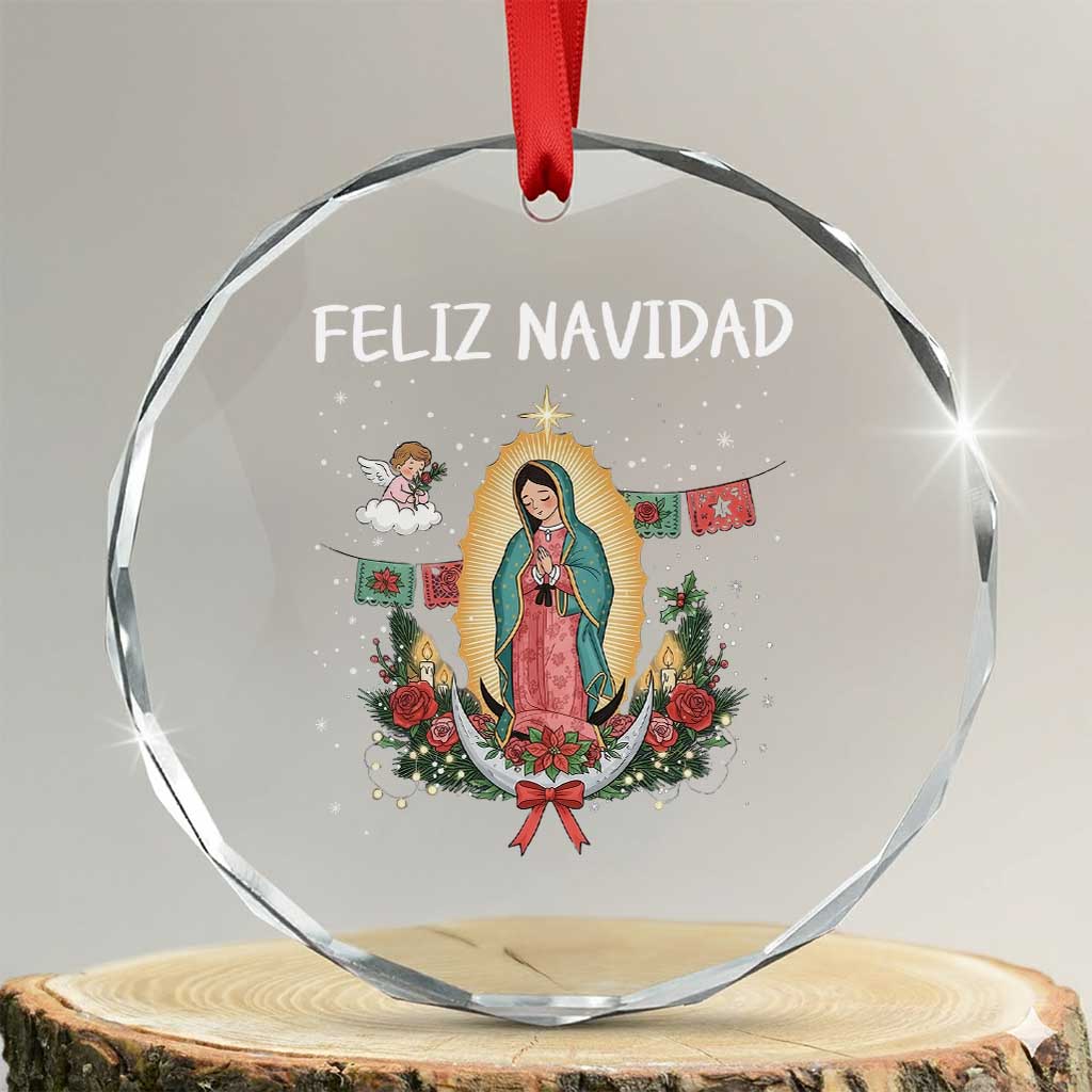 Our Lady of Guadalupe Christmas Crystal Glass Ornament Feliz Navidad - Wonder Print Shop