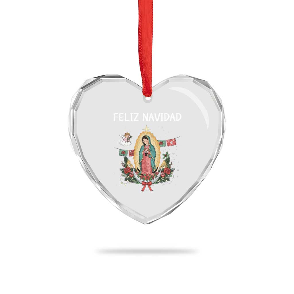 Our Lady of Guadalupe Christmas Heart Crystal Glass Ornament Feliz Navidad - Wonder Print Shop