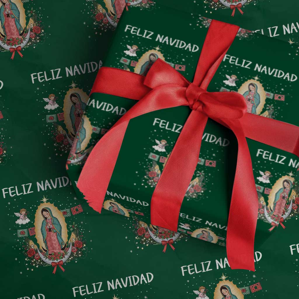 Our Lady of Guadalupe Christmas Wrapping Paper Roll Feliz Navidad - Wonder Print Shop