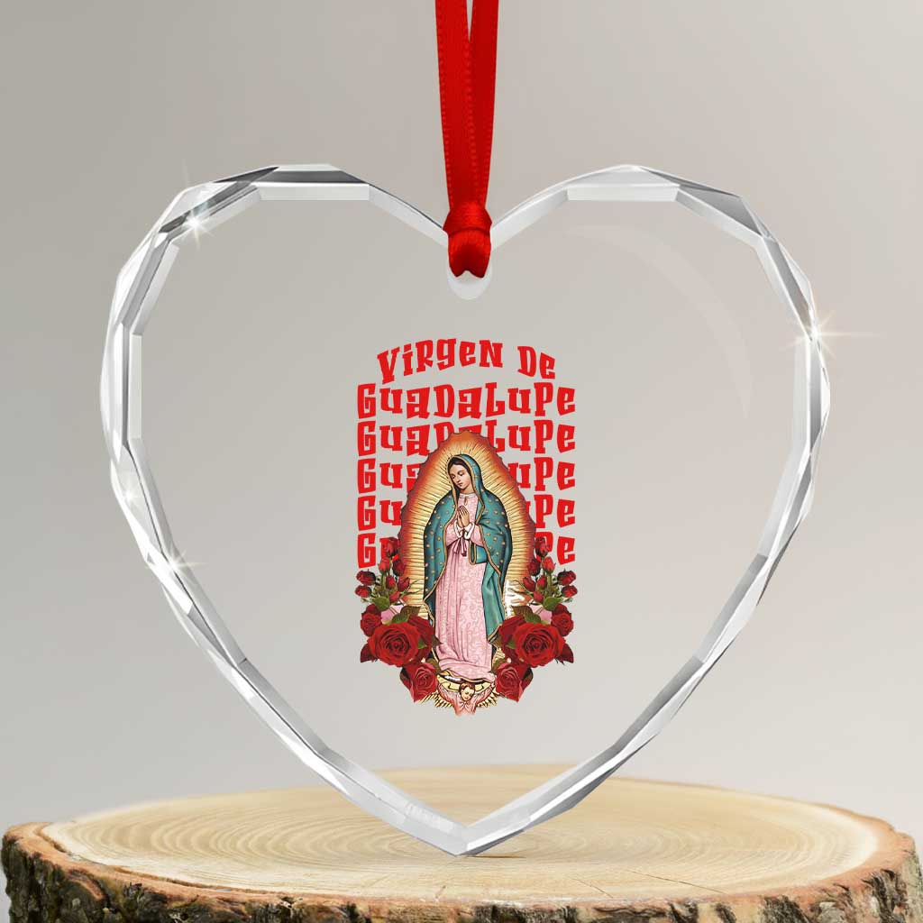 Our Lady of Guadalupe Heart Crystal Glass Ornament Saint Virgin Mary Mexican - Wonder Print Shop