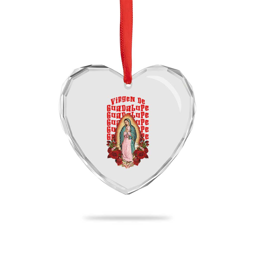 Our Lady of Guadalupe Heart Crystal Glass Ornament Saint Virgin Mary Mexican - Wonder Print Shop