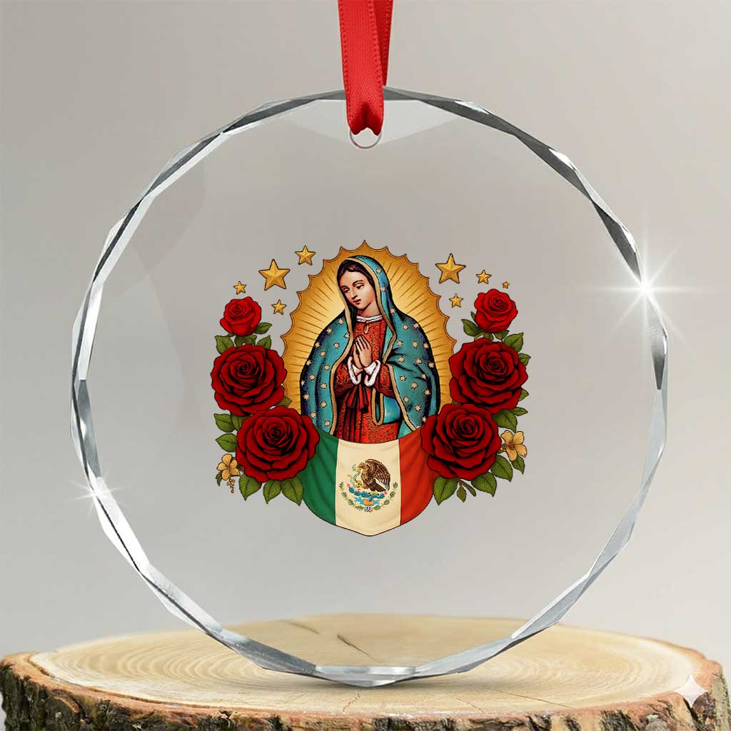 Our Lady of Guadalupe Mexican Flag Crystal Glass Ornament - Wonder Print Shop