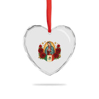 Our Lady of Guadalupe Mexican Flag Heart Crystal Glass Ornament - Wonder Print Shop