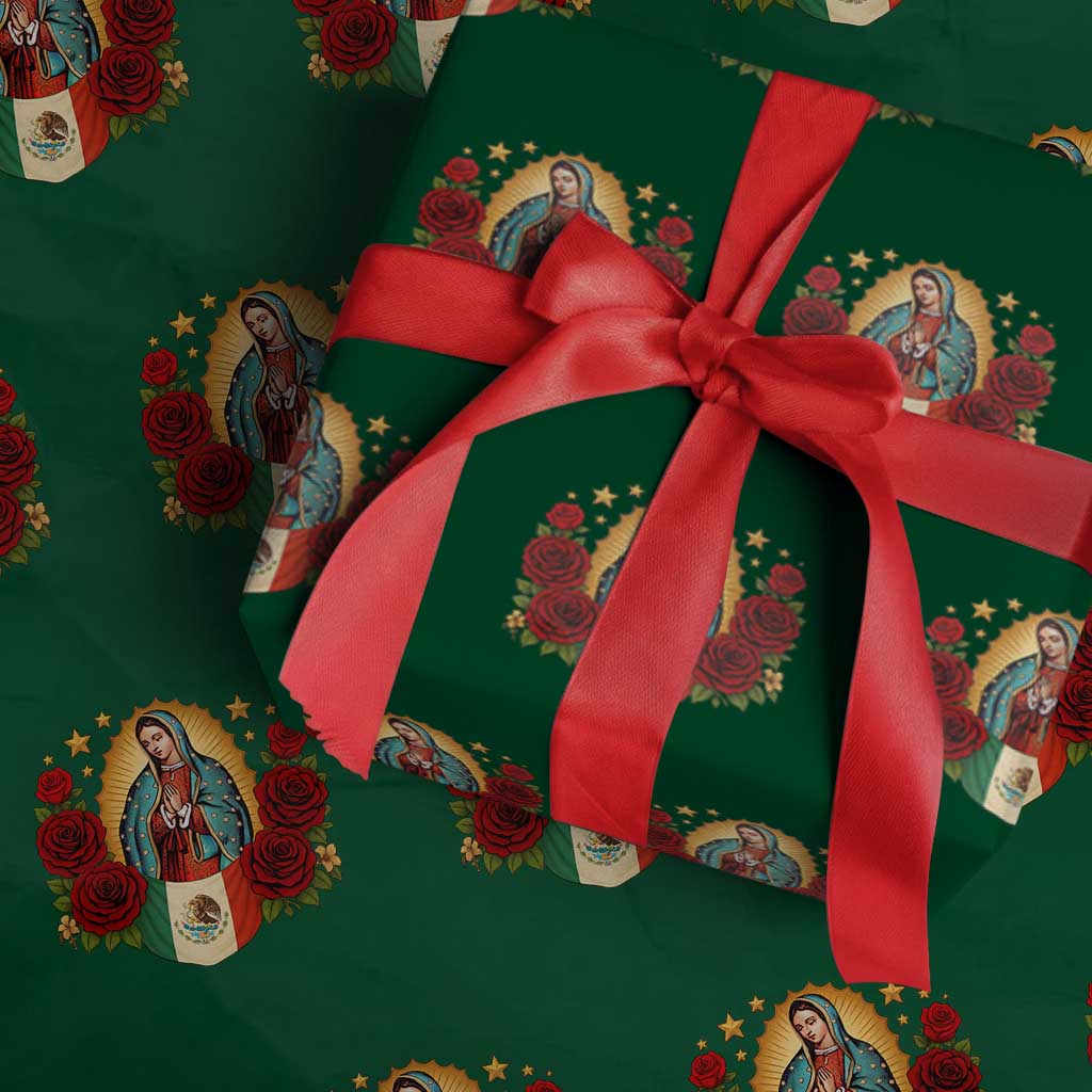 Our Lady of Guadalupe Mexican Flag Wrapping Paper Roll - Wonder Print Shop