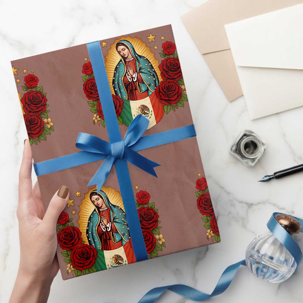 Our Lady of Guadalupe Mexican Flag Wrapping Paper Roll - Wonder Print Shop
