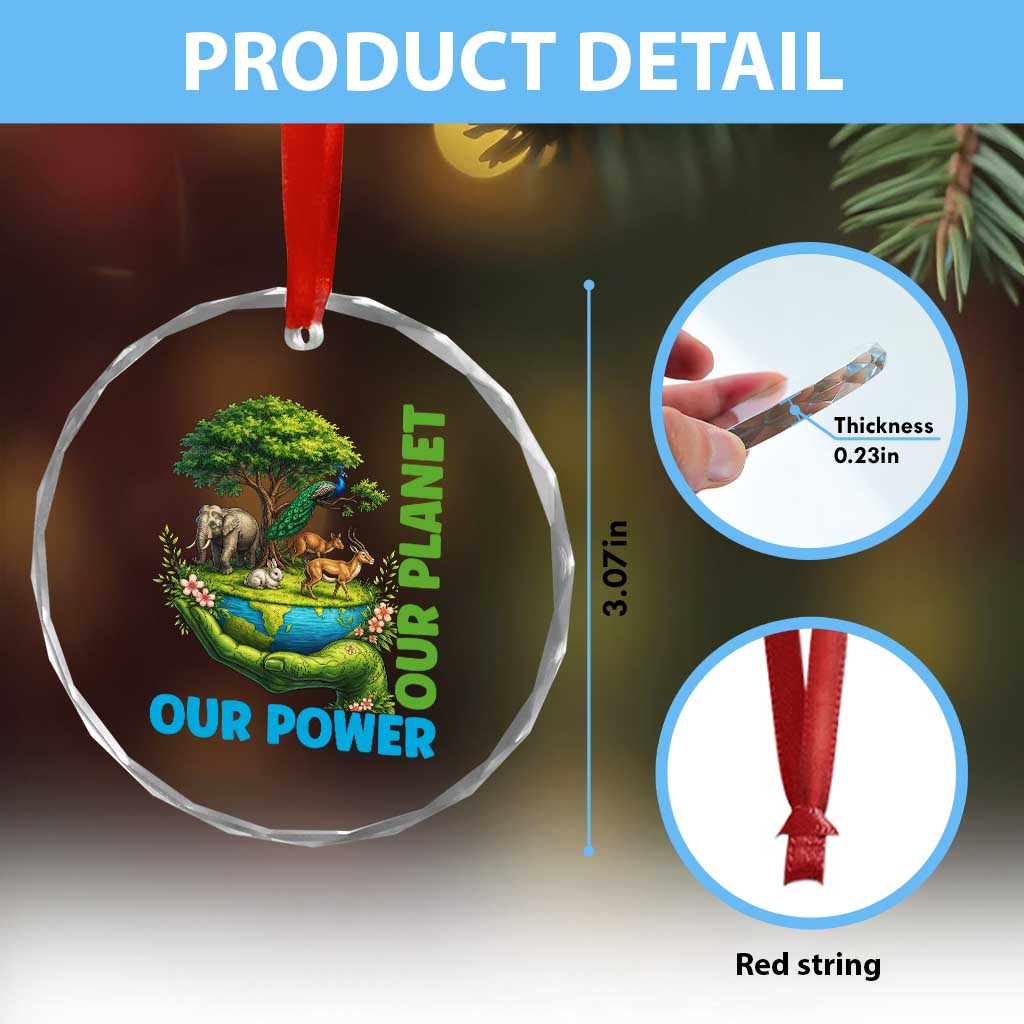 Our Power Our Planet Crystal Glass Ornament Earth Day Nature Lover Gift