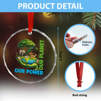 Our Power Our Planet Crystal Glass Ornament Earth Day Nature Lover Gift