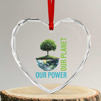 Our Power Our Planet Heart Crystal Glass Ornament Earth Day 2025 - Wonder Print Shop