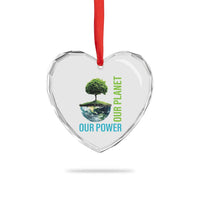 Our Power Our Planet Heart Crystal Glass Ornament Earth Day 2025 - Wonder Print Shop