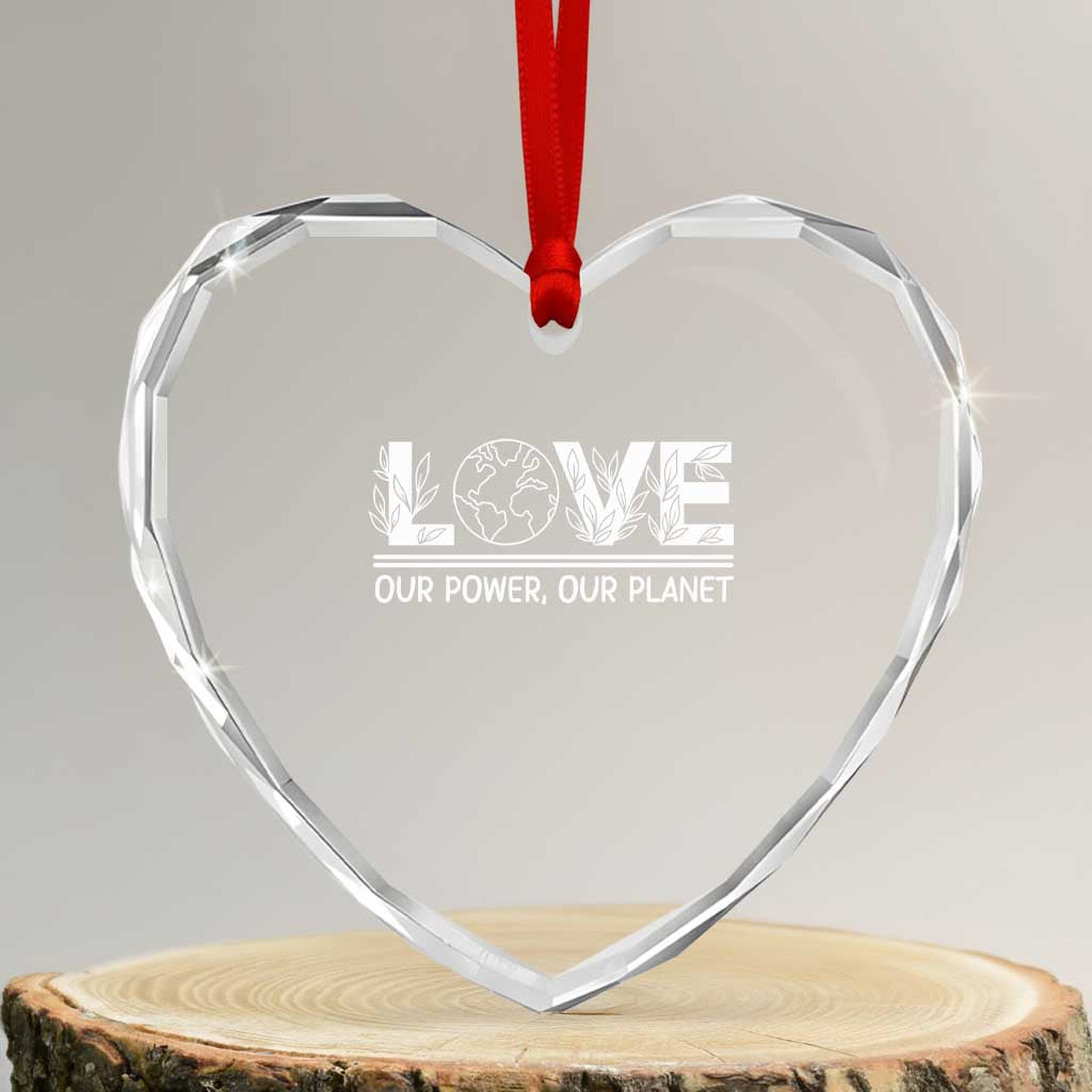 Our Power Our Planet Heart Crystal Glass Ornament Earth Day Eco Friendly