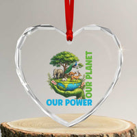 Our Power Our Planet Heart Crystal Glass Ornament Earth Day Nature Lover Gift
