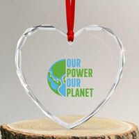 Our Power Our Planet Heart Crystal Glass Ornament Earth Day Words Environmentalist Gift