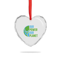 Our Power Our Planet Heart Crystal Glass Ornament Earth Day Words Environmentalist Gift