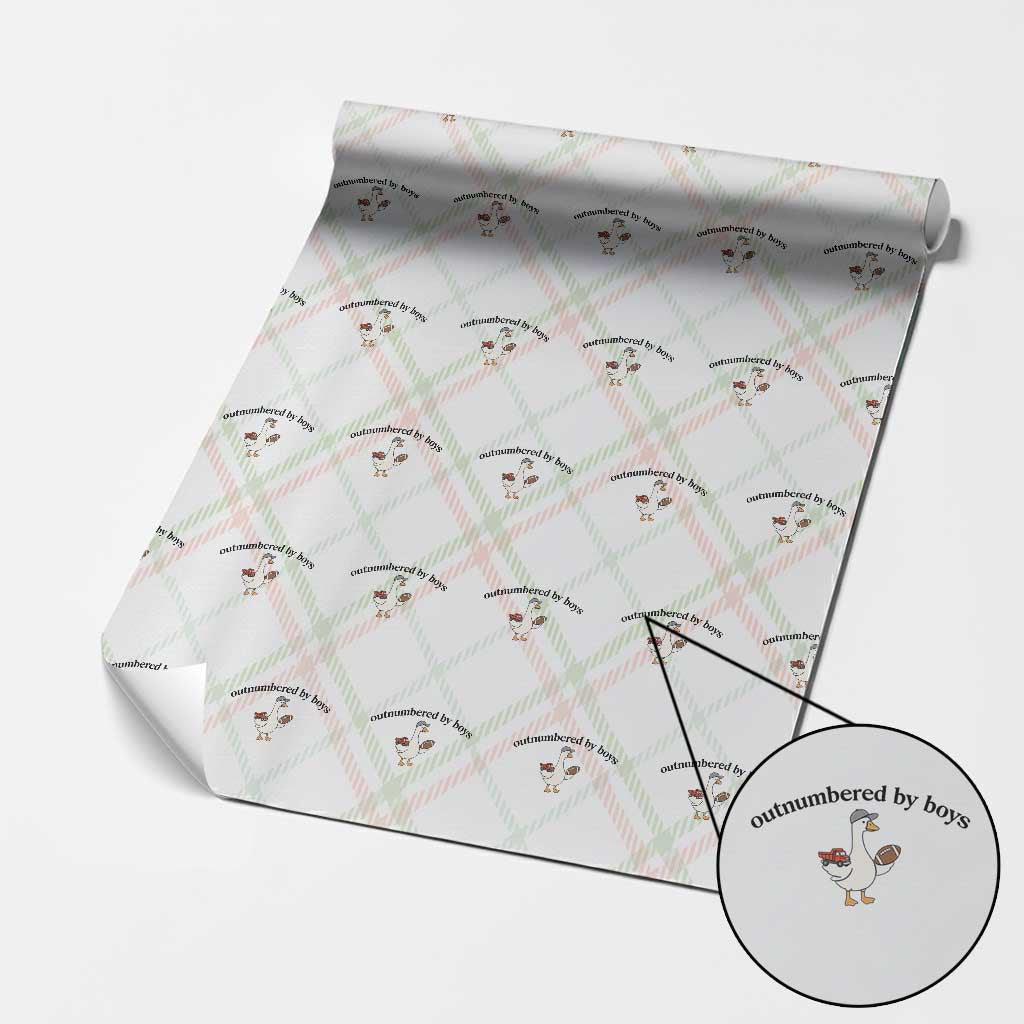 Outnumbered By Boys Cute Goose Sporty Mom Wrapping Paper Roll Football and Truck Motherhood Mothers Day Gag Gift