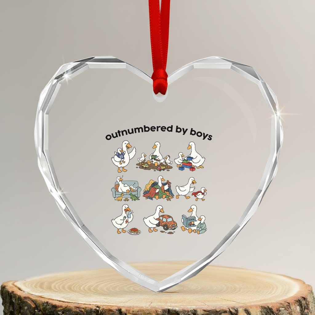 Outnumbered By Boys Funny Goose Mom Life Heart Crystal Glass Ornament Chaos Coordinator Motherhood Mothers Day Gag Gift