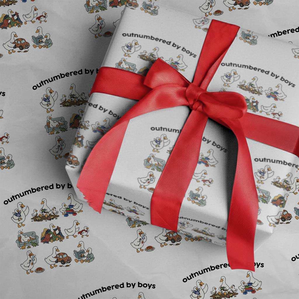 Outnumbered By Boys Funny Goose Mom Life Wrapping Paper Roll Chaos Coordinator Motherhood Mothers Day Gag Gift
