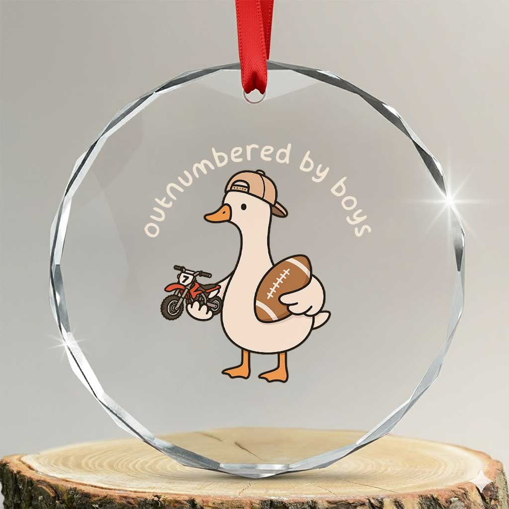 Outnumbered By Boys Funny Mom Goose Crystal Glass Ornament