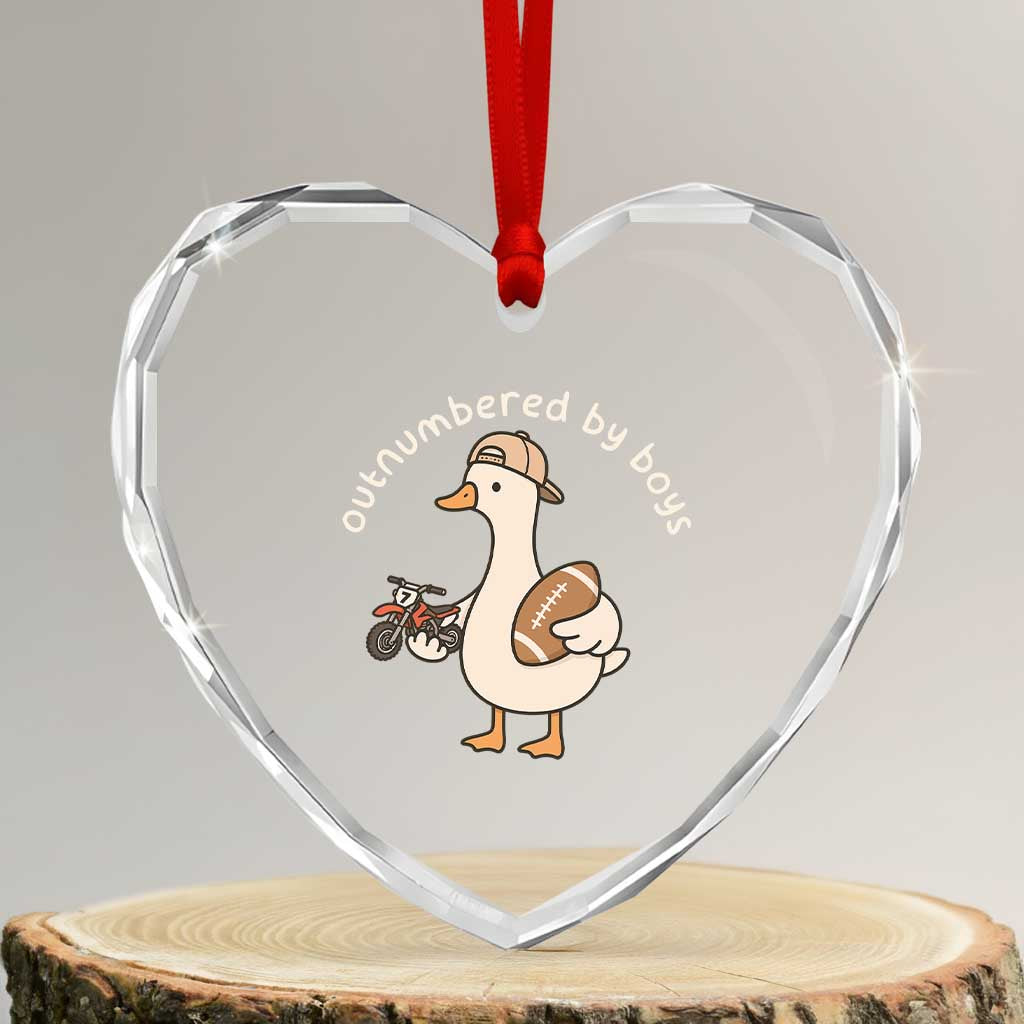 Outnumbered By Boys Funny Mom Goose Heart Crystal Glass Ornament