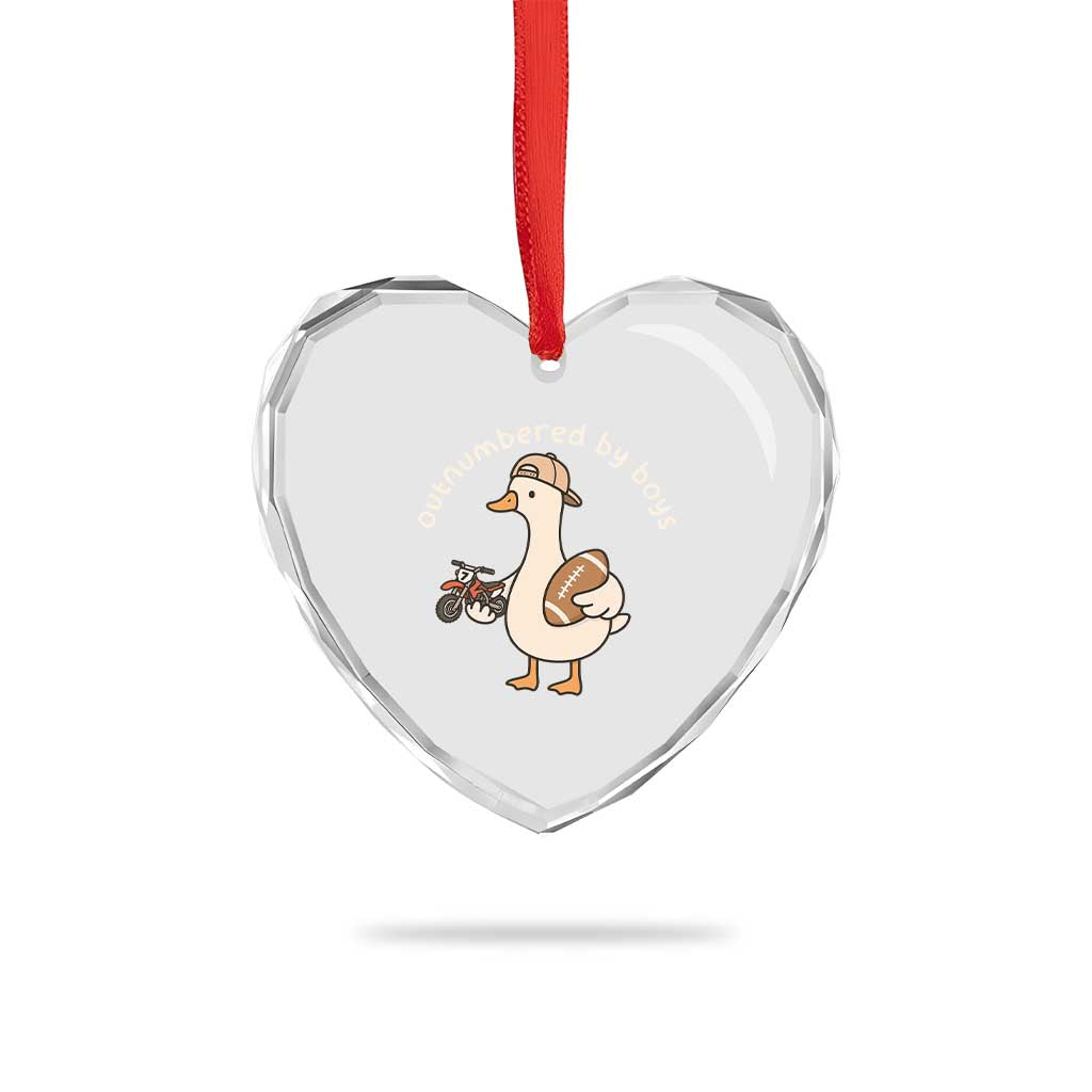 Outnumbered By Boys Funny Mom Goose Heart Crystal Glass Ornament
