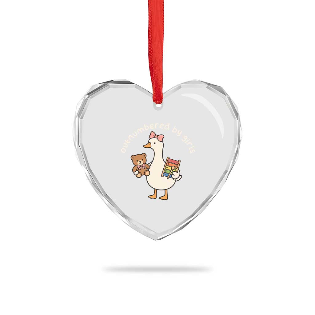 Outnumbered By Girls Heart Crystal Glass Ornament Funny Girl Dad Goose