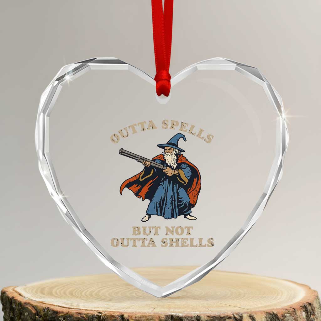 Outta Spells But Not Outta Shells Heart Crystal Glass Ornament Funny Wizard Fantasy Meme - Wonder Print Shop