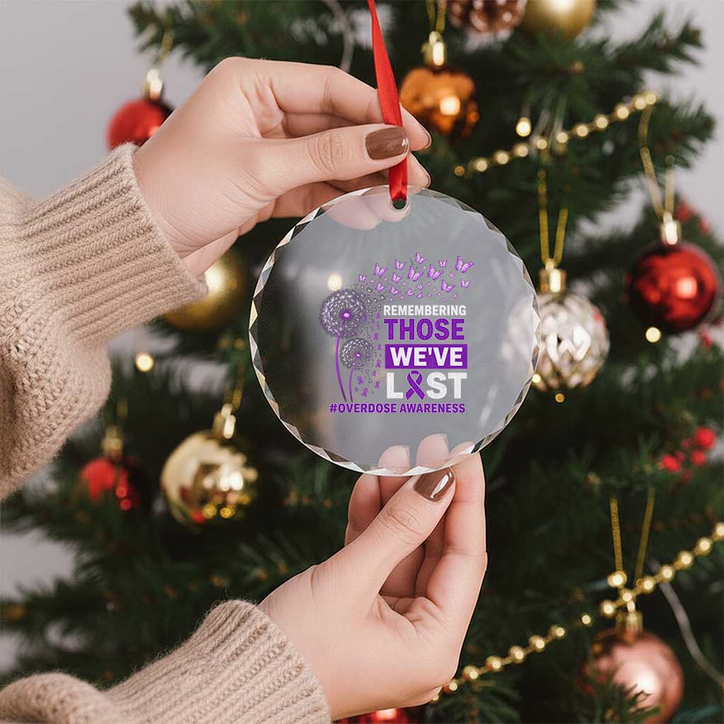 Overdose Awareness Crystal Glass Ornament Remembering Those We Have Lost Dandelion Purple Ribbon Memorial