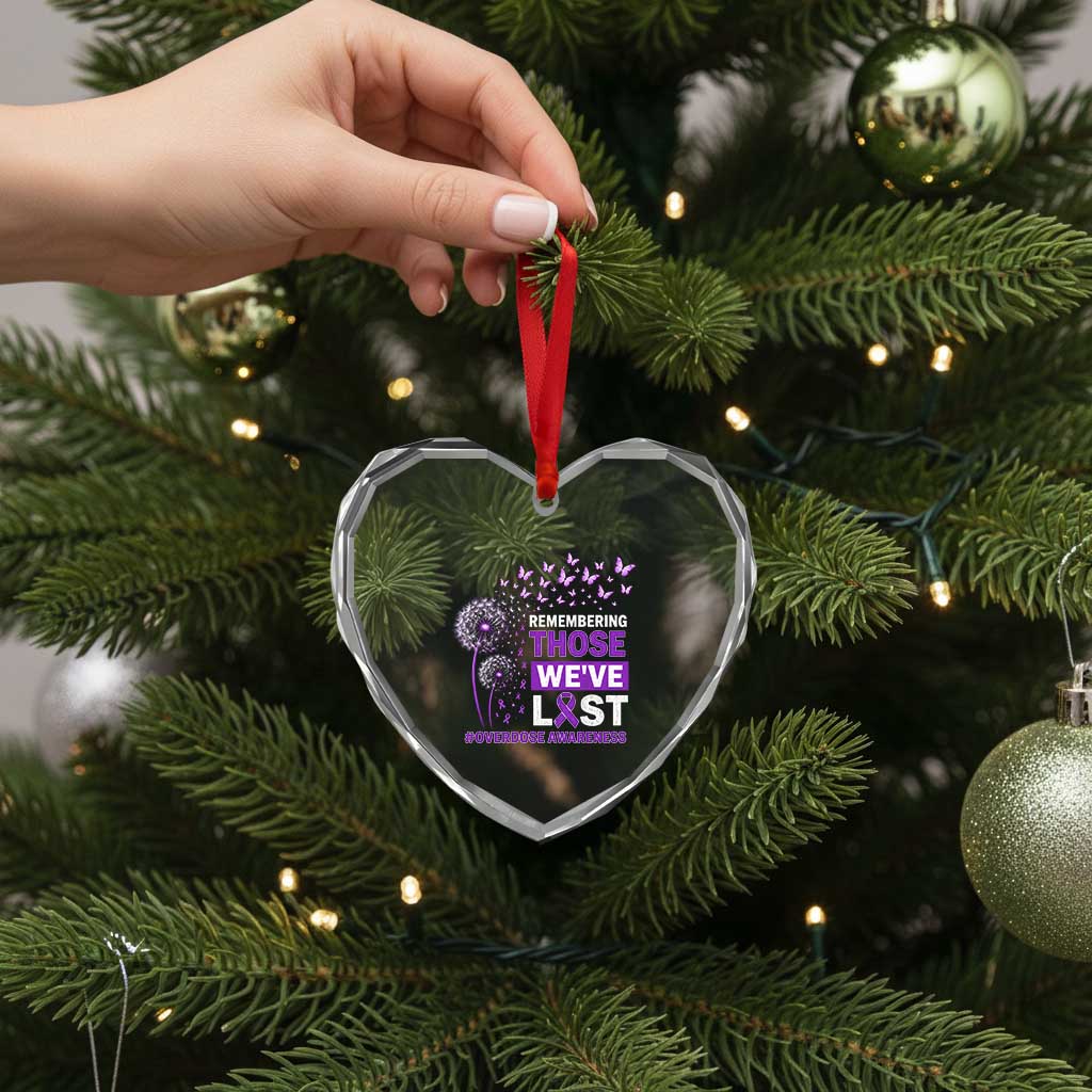 Overdose Awareness Heart Crystal Glass Ornament Remembering Those We Have Lost Dandelion Purple Ribbon Memorial