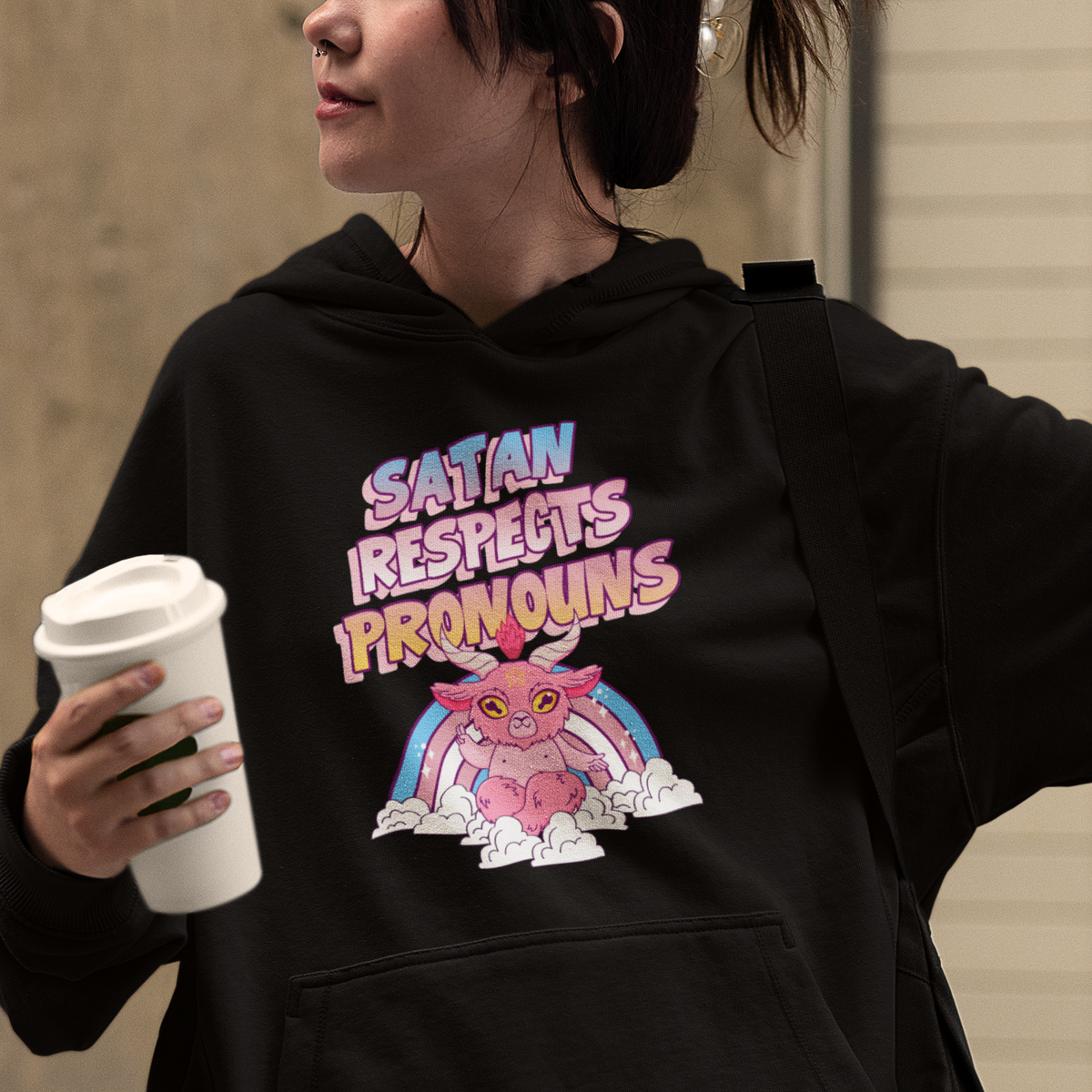 Protect Trans Kids Hoodie Satan Respects Pronouns Transgender Pride Trans Flag - Wonder Print Shop