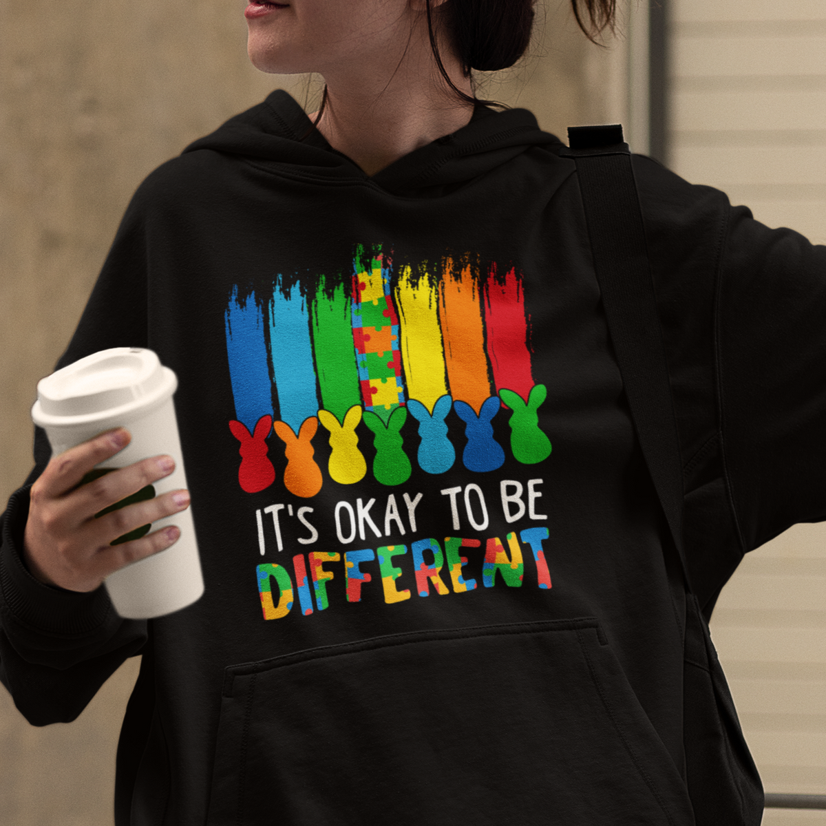 Autism Awareness Hoodie It's OK To Be Different Puzzle Easter Bunny - Wonder Print Shop