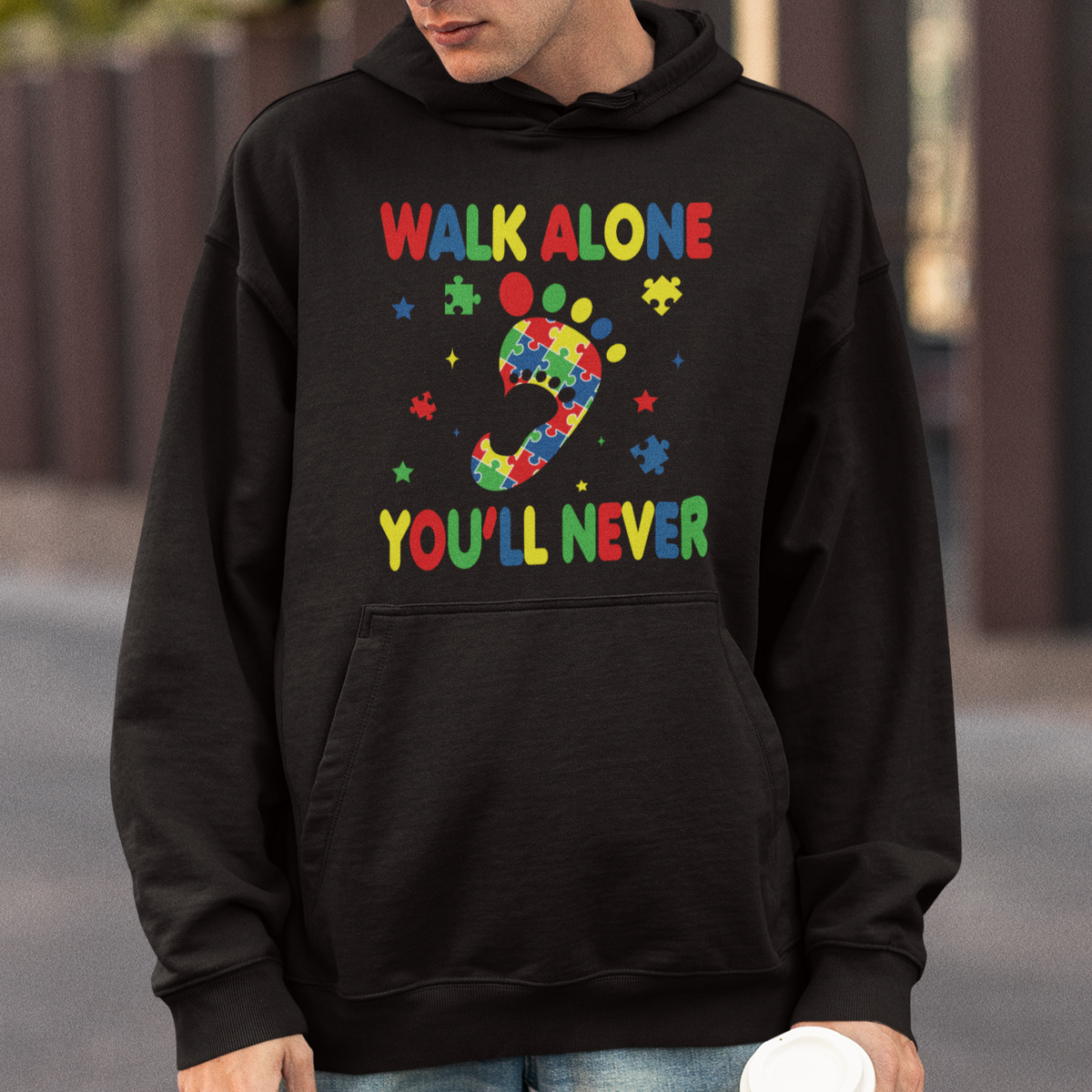 Autism Awareness Hoodie You'll Never Walk Alone Dad Mom Parents Support - Wonder Print Shop