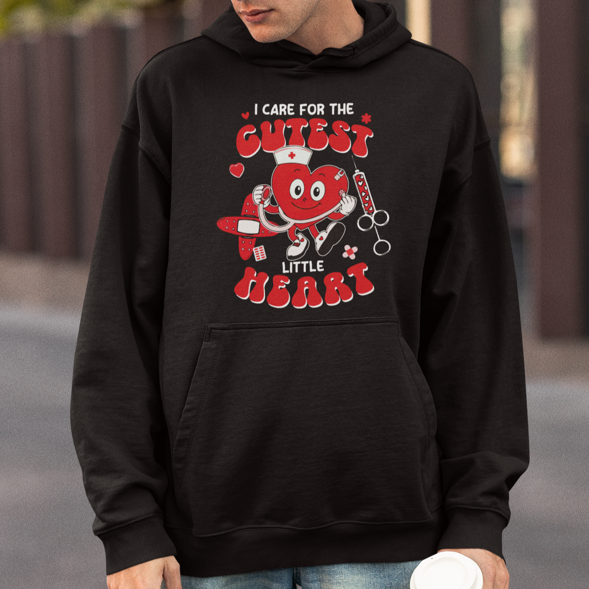 Valentine's Day Hoodie I Care For Cutest Little Hearts Nurse Life - Wonder Print Shop