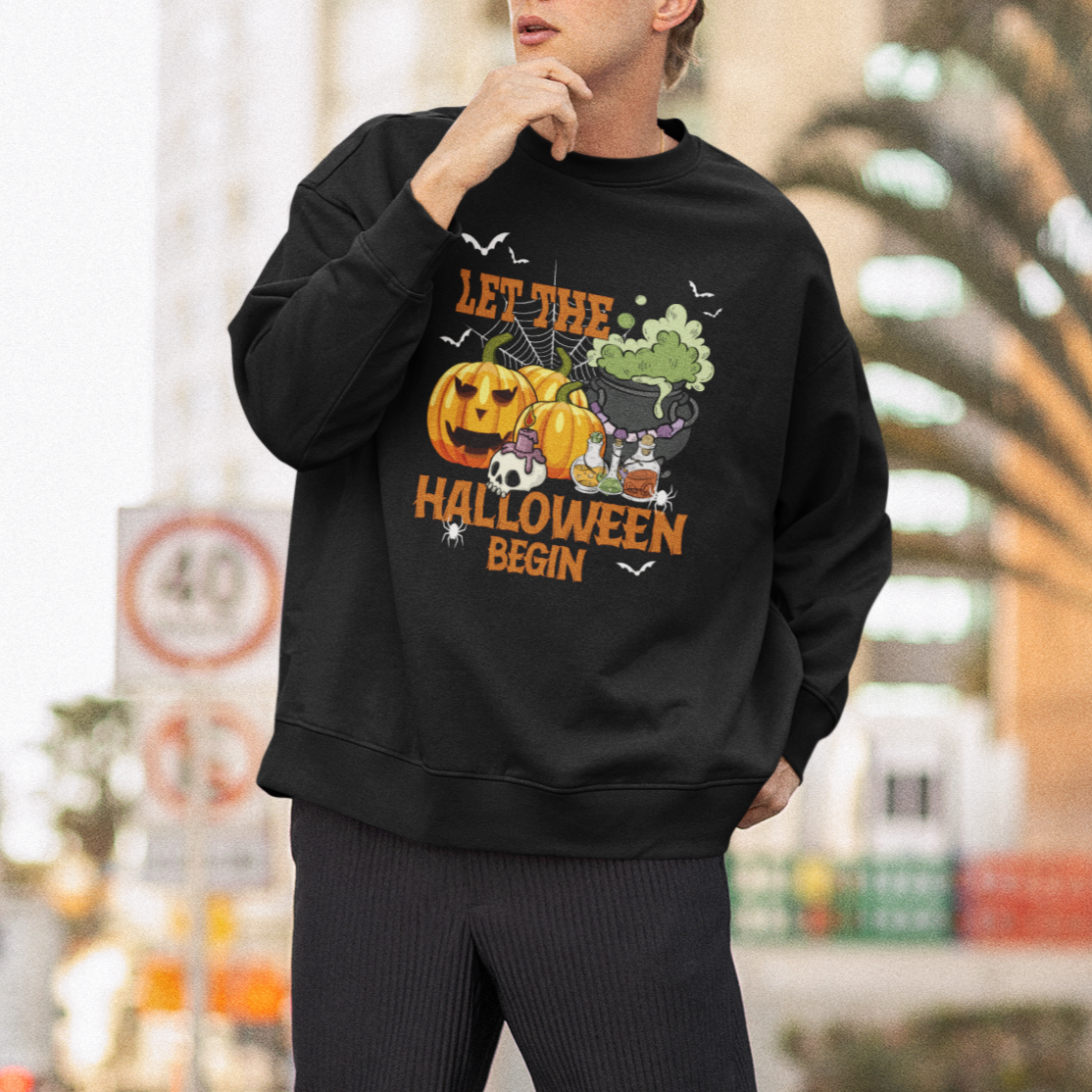 Halloween Sweatshirt Let The Halloween Begin Scary Pumpkin Halloween Costume - Wonder Print Shop