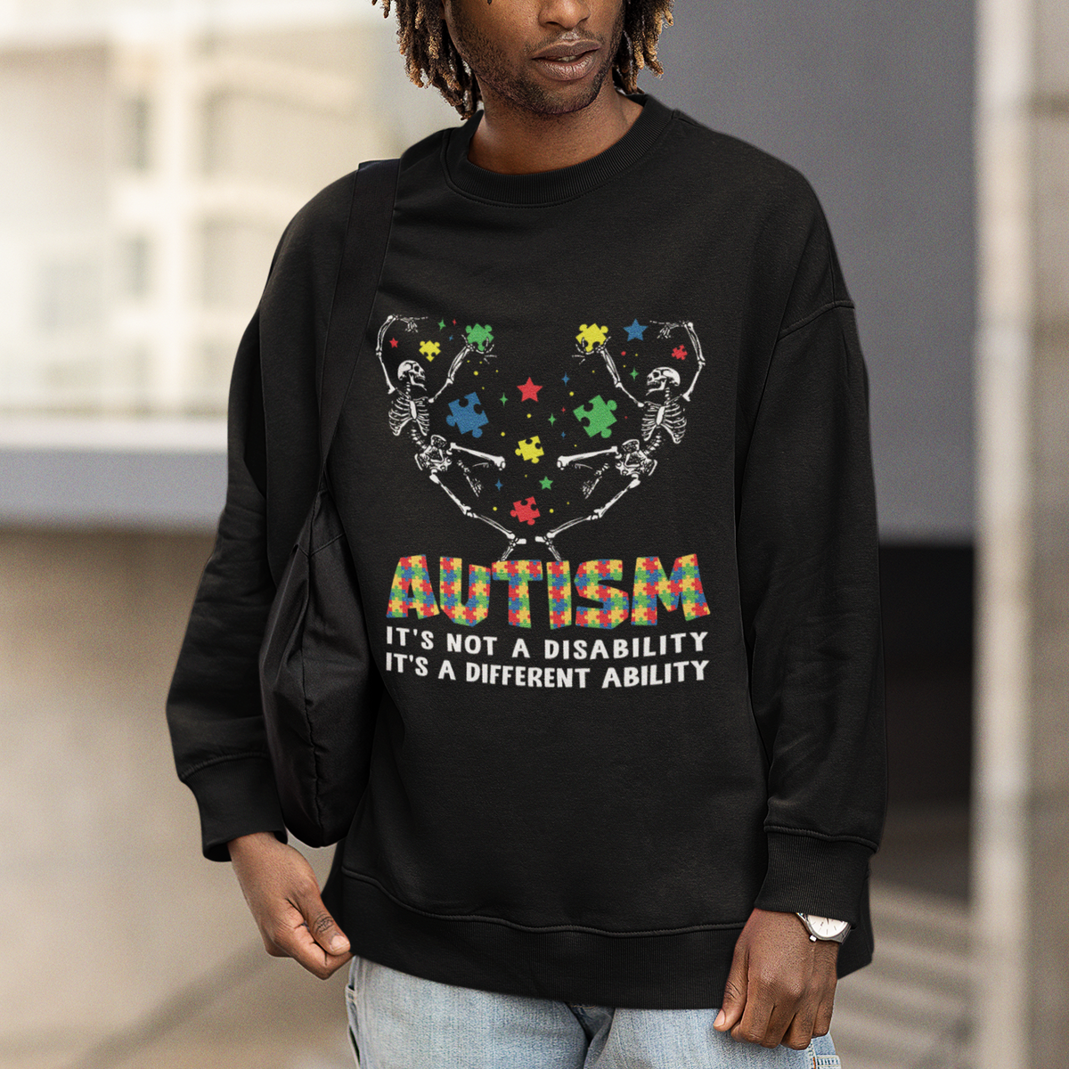 Autism Awareness Sweatshirt Skeleton It's Not A Disability It's A Different Ability - Wonder Print Shop