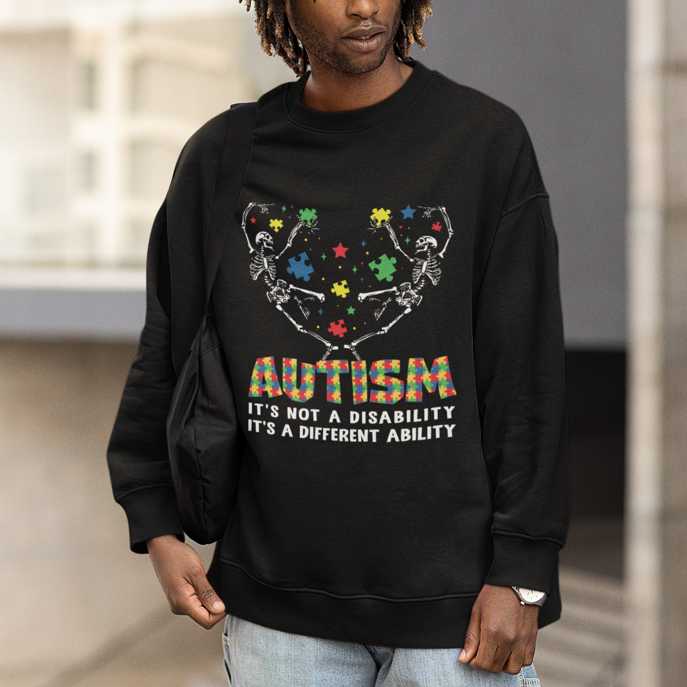 Autism Awareness Sweatshirt Skeleton It's Not A Disability It's A Different Ability - Wonder Print Shop