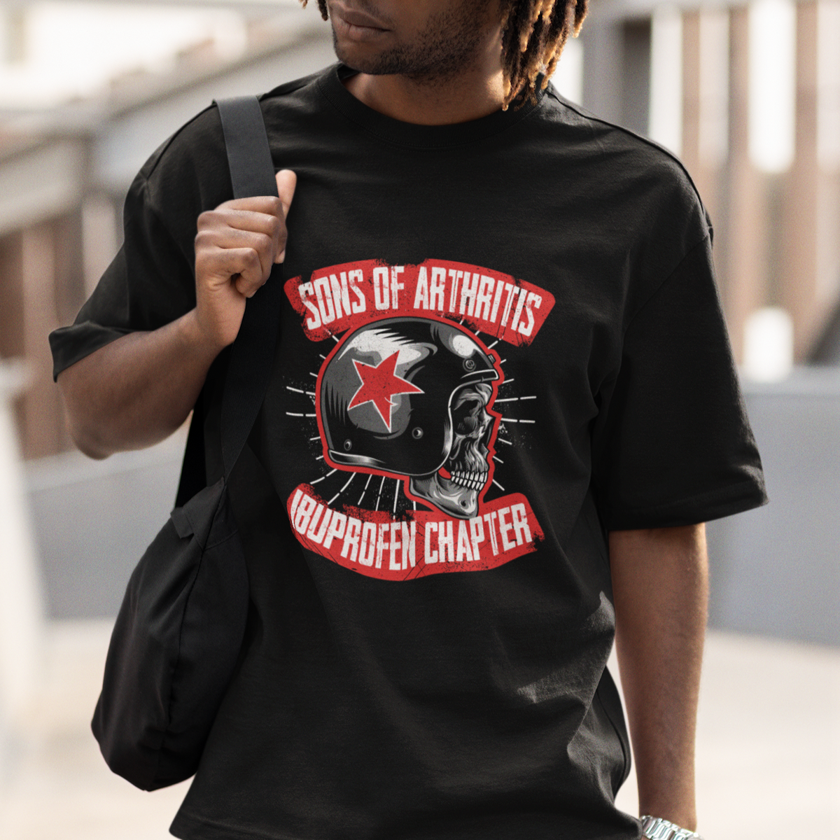 Sons Of Arthritis Ibuprofen Chapter Funny Biker Skull Helmet T-Shirt - Wonder Print Shop