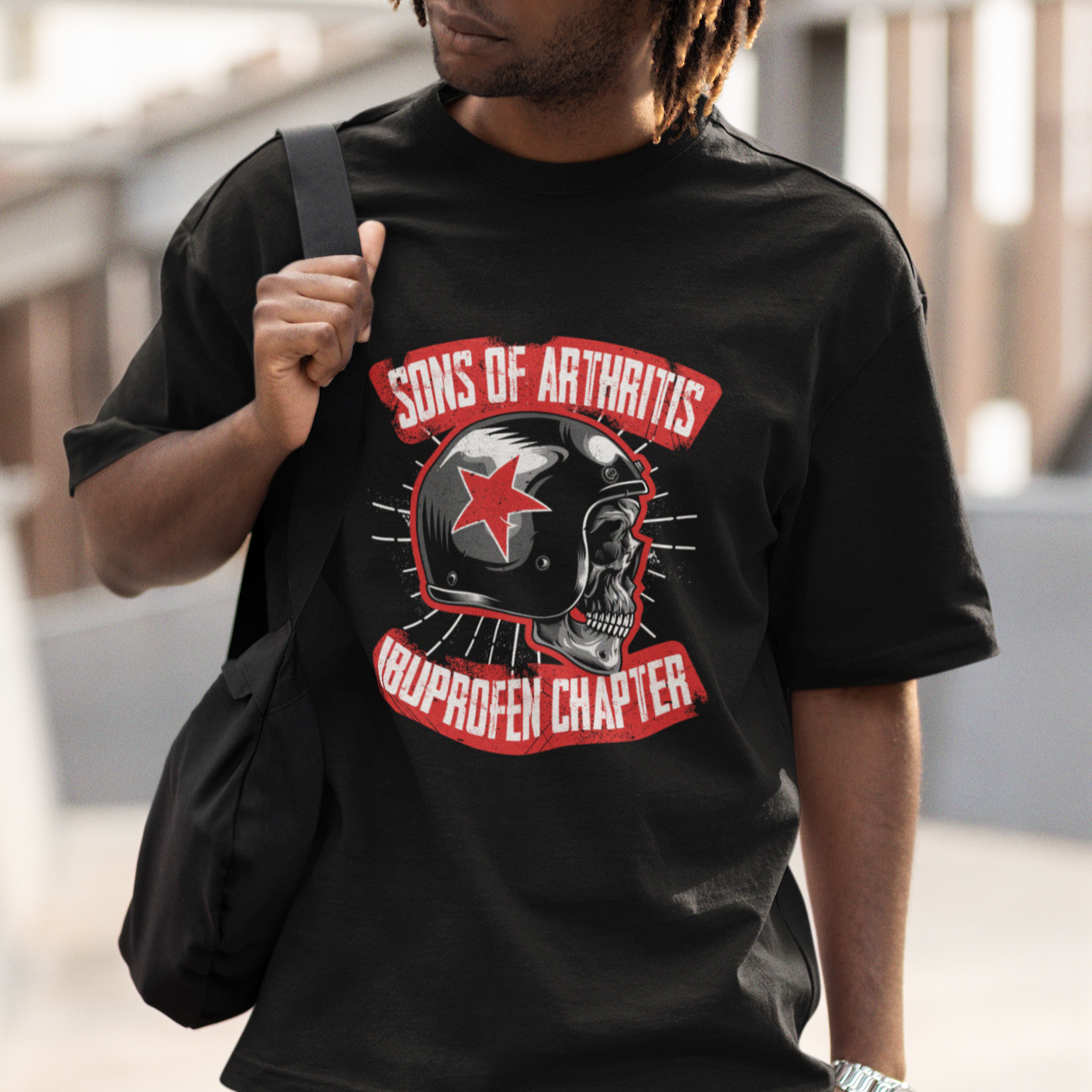 Sons Of Arthritis Ibuprofen Chapter Funny Biker Skull Helmet T-Shirt - Wonder Print Shop